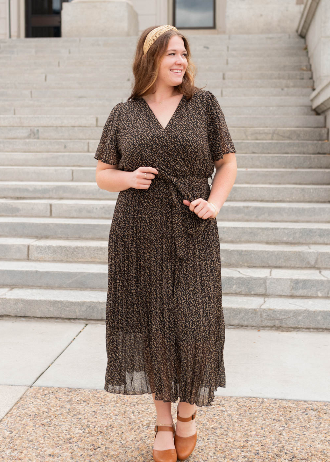 Carmela Black Pleated Dress