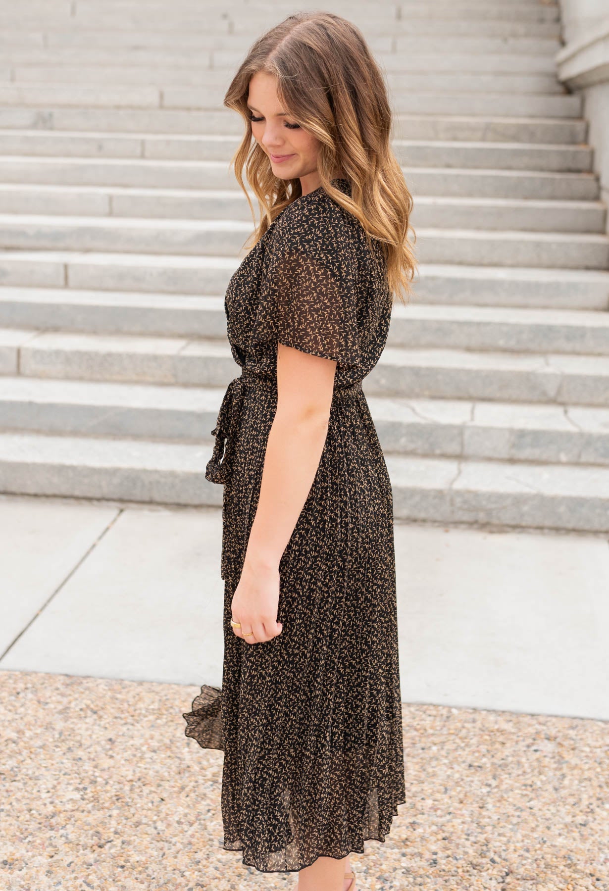 Carmela Black Pleated Dress