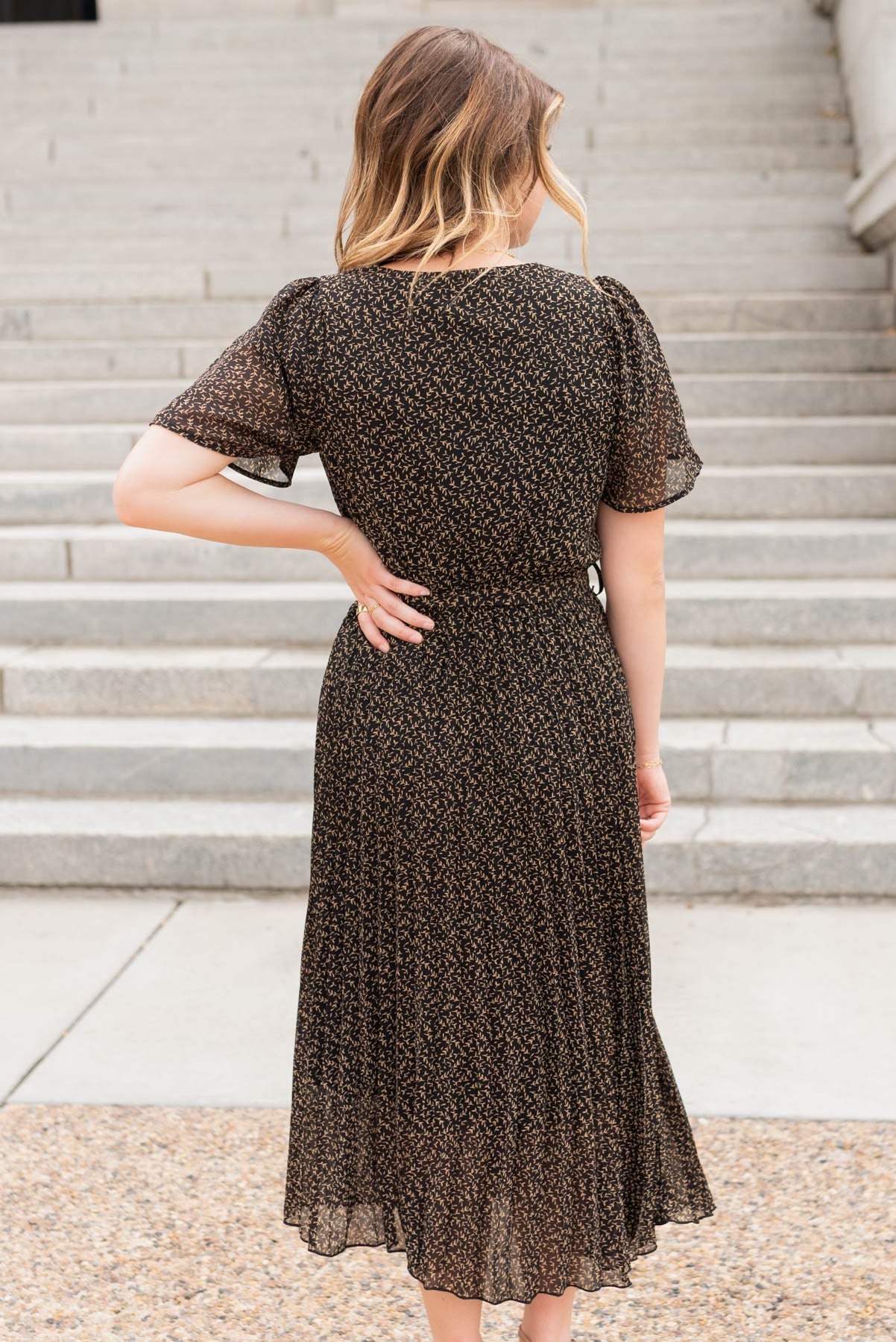 Carmela Black Pleated Dress