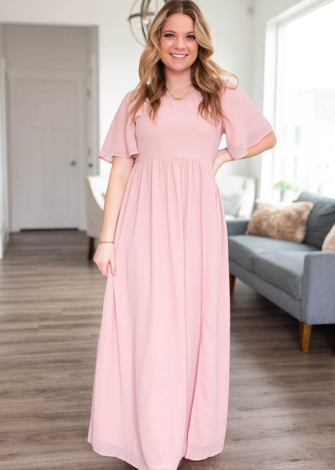 Cassie Blush Chiffon Dress