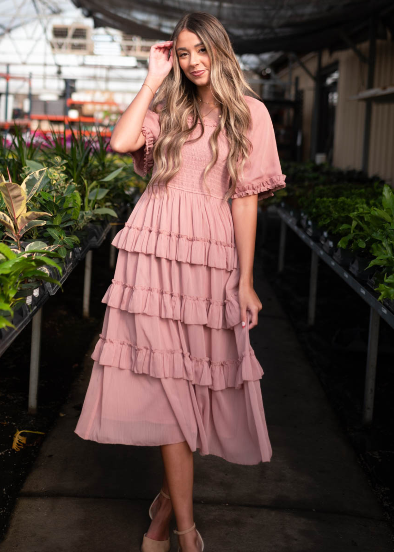 Cassy Dusty Pink Tiered Dress