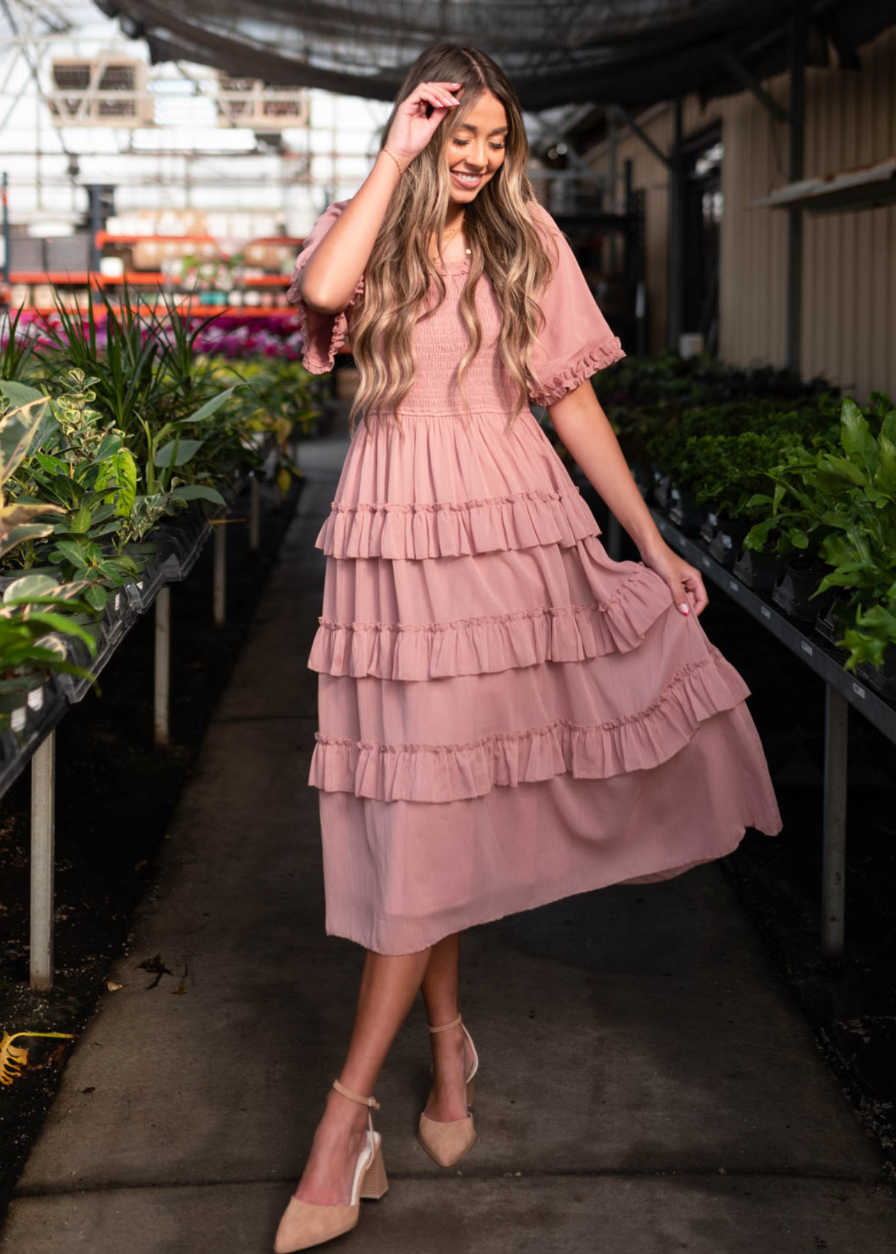 Cassy Dusty Pink Tiered Dress