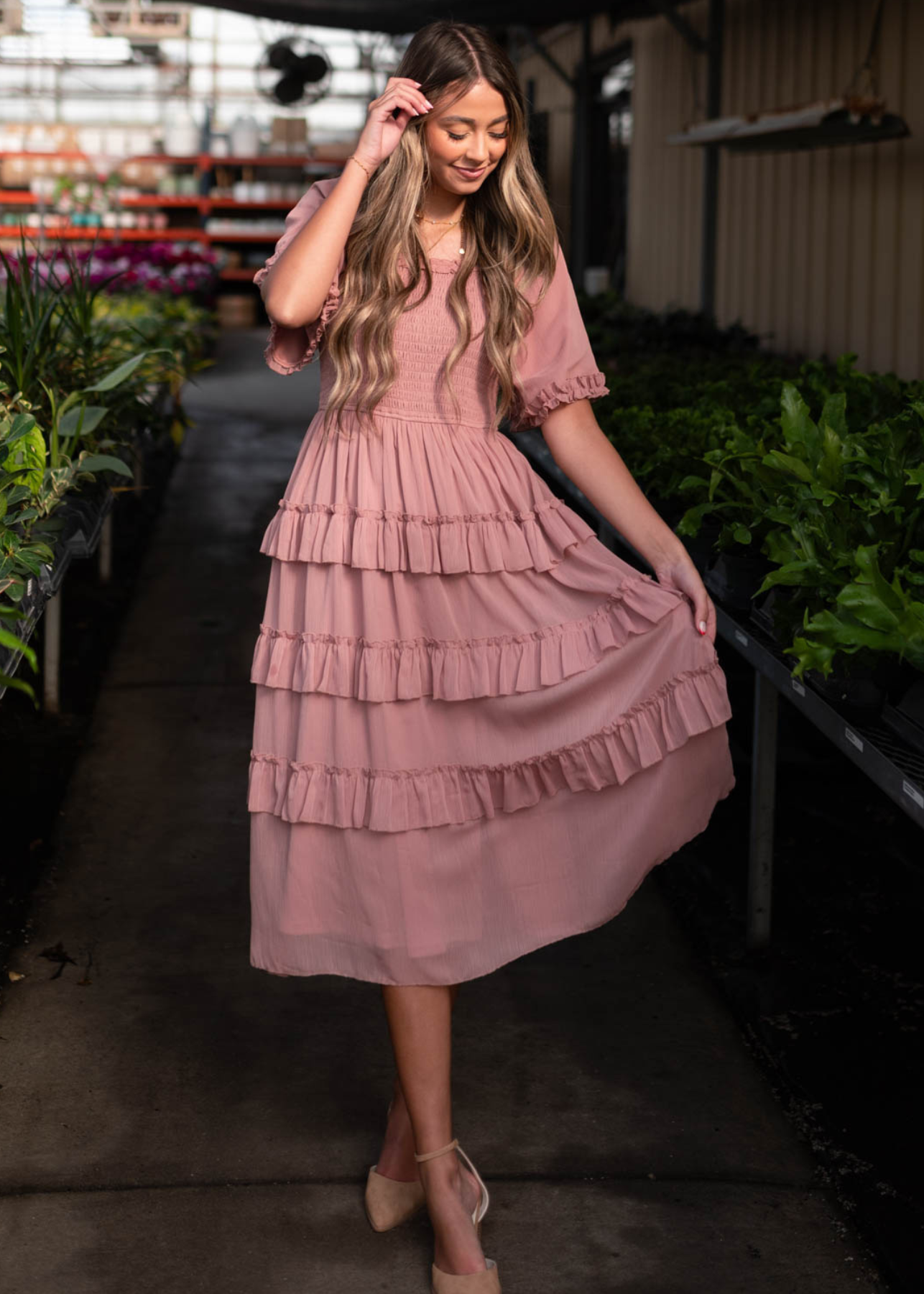 Cassy Dusty Pink Tiered Dress