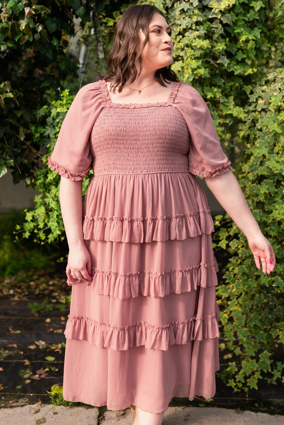 Cassy Dusty Pink Tiered Dress