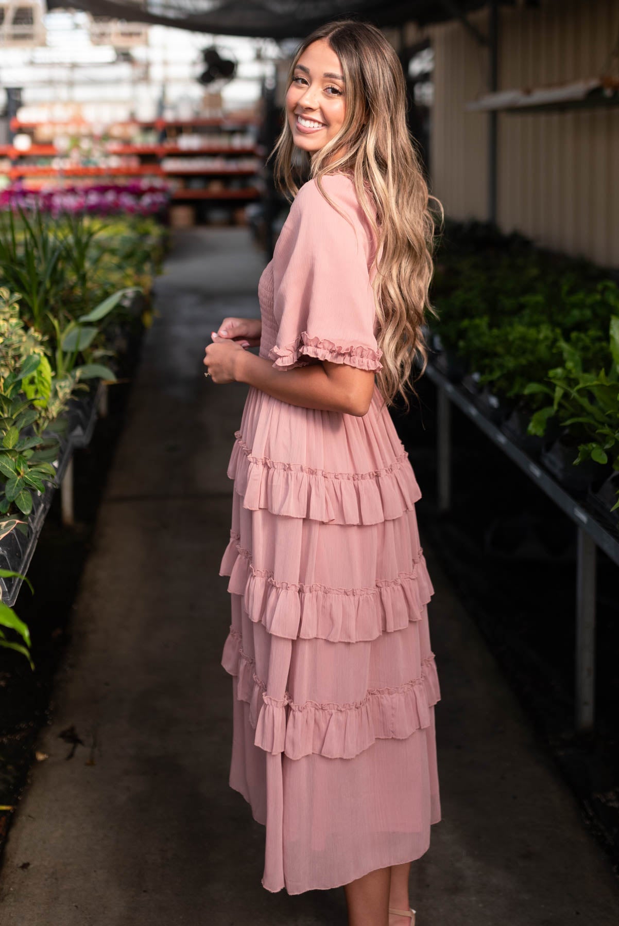 Cassy Dusty Pink Tiered Dress