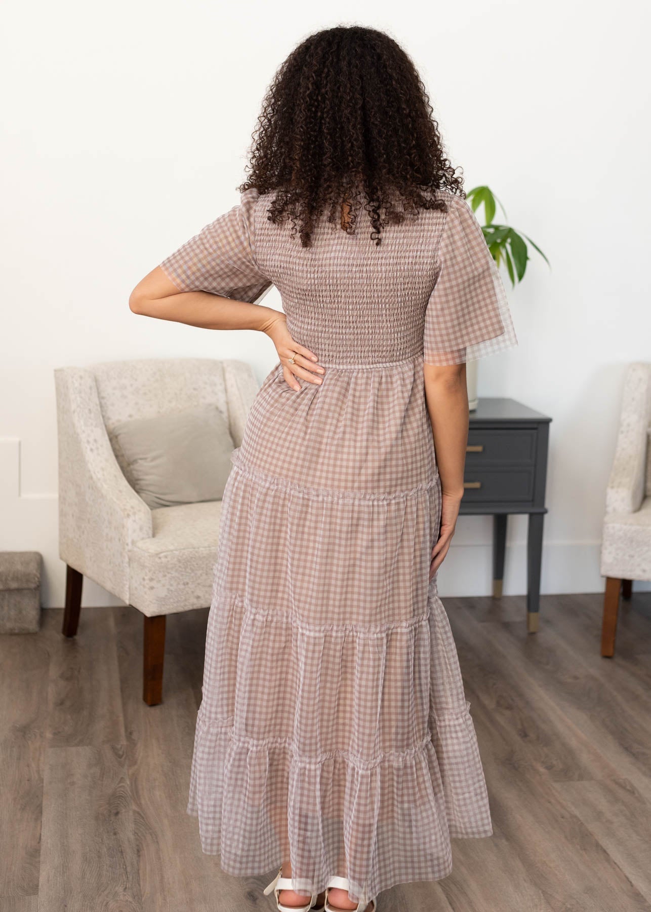 Catherine Light Mocha Gingham Dress