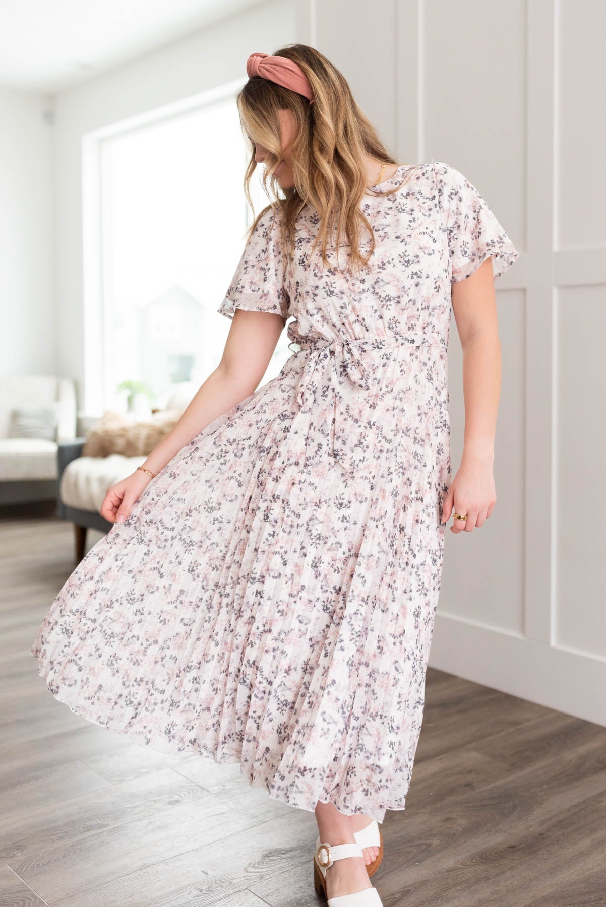 Cayla Ivory Floral Print Dress
