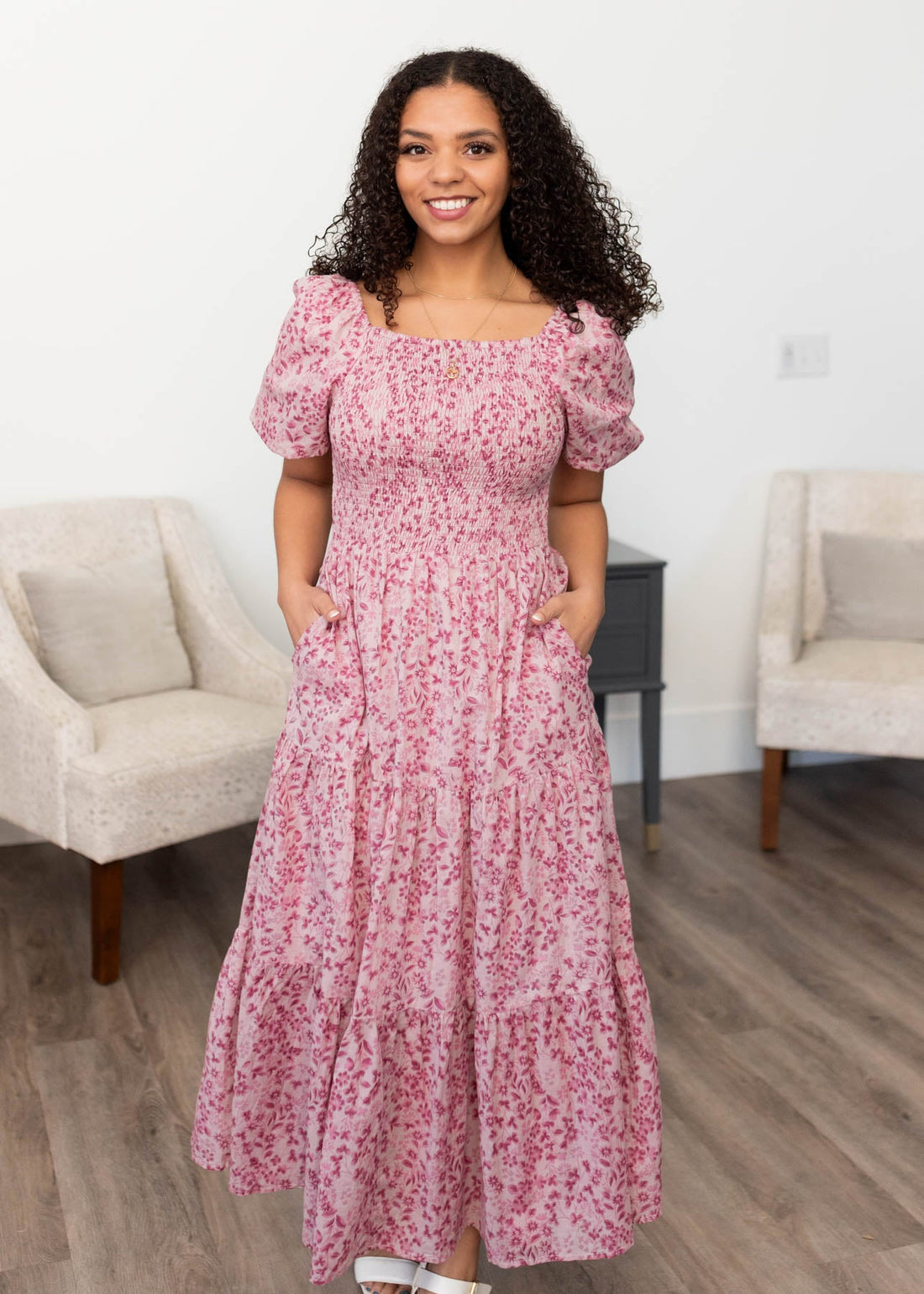 Celeste Blush Floral Tiered Dress