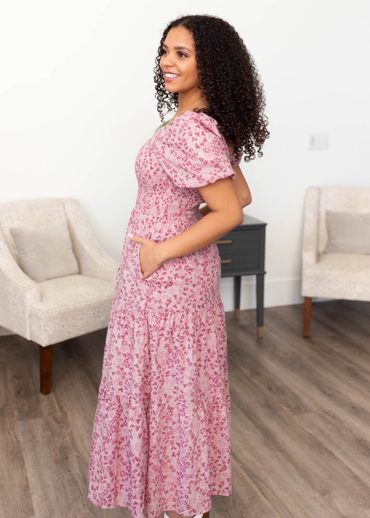 Celeste Blush Floral Tiered Dress