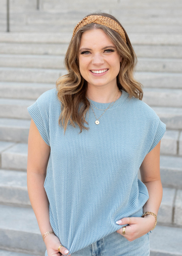 Celiah Dusty Blue Sleeveless Ribbed Top