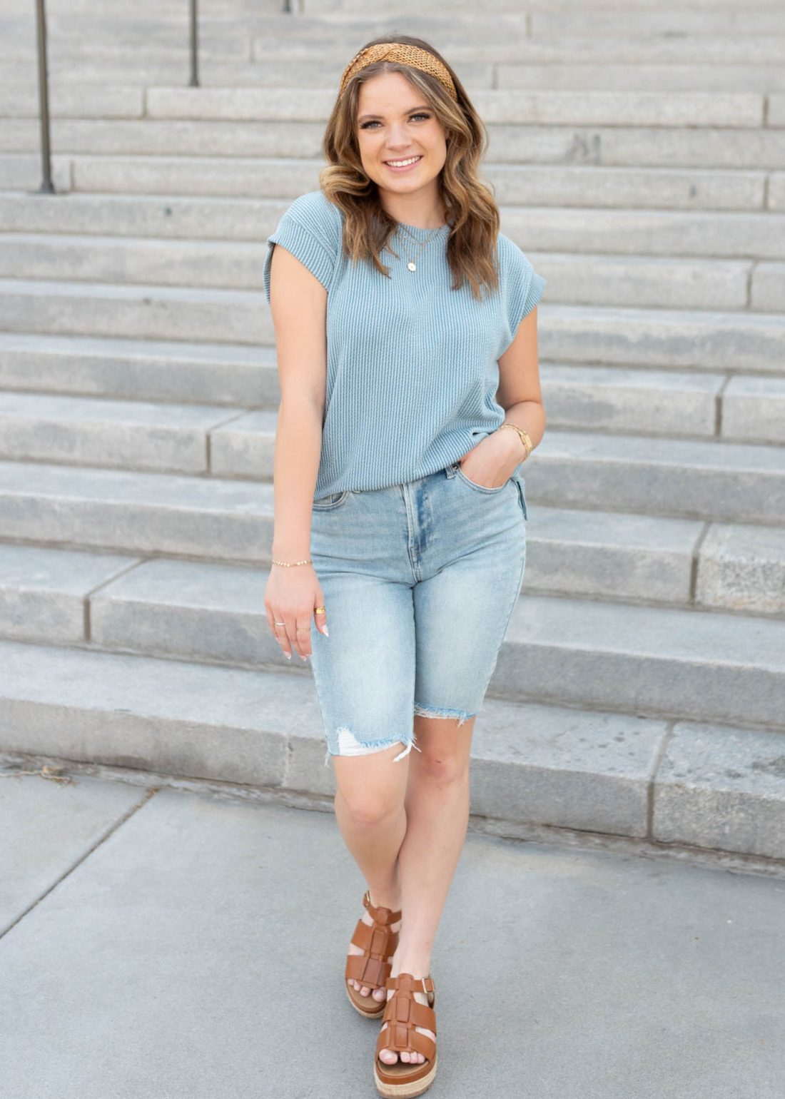 Celiah Dusty Blue Sleeveless Ribbed Top
