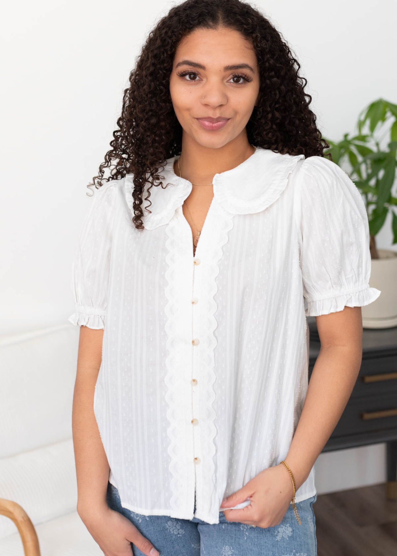Celilia White Button Blouse