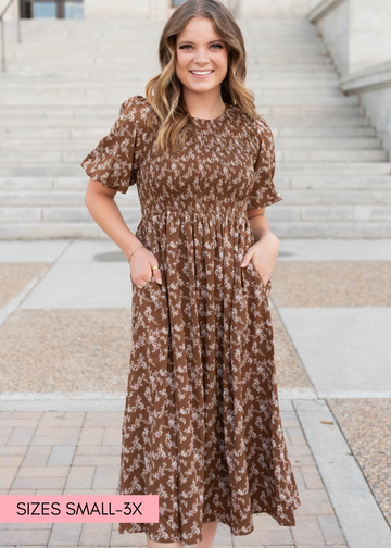 Chanelle Brown Floral Smocked Dress