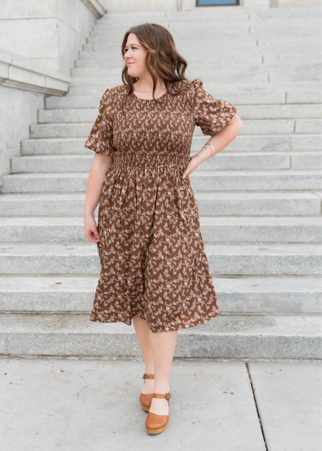 Chanelle Brown Floral Smocked Dress