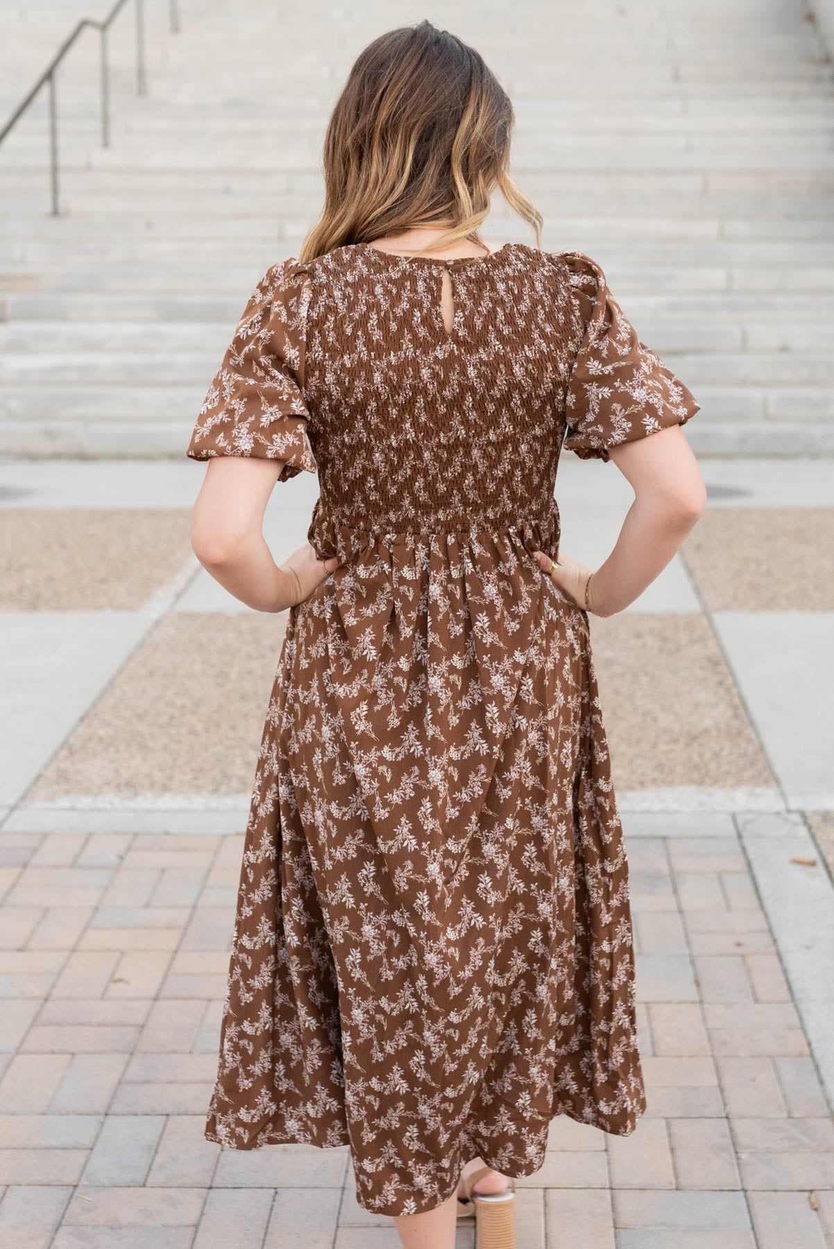 Chanelle Brown Floral Smocked Dress