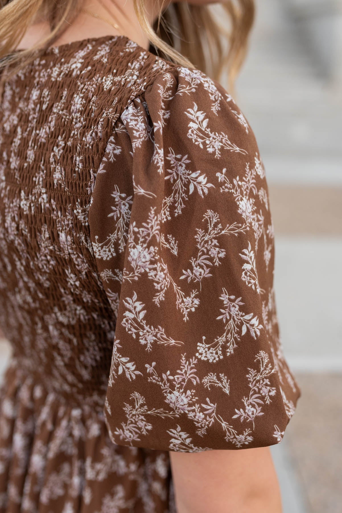 Chanelle Brown Floral Smocked Dress