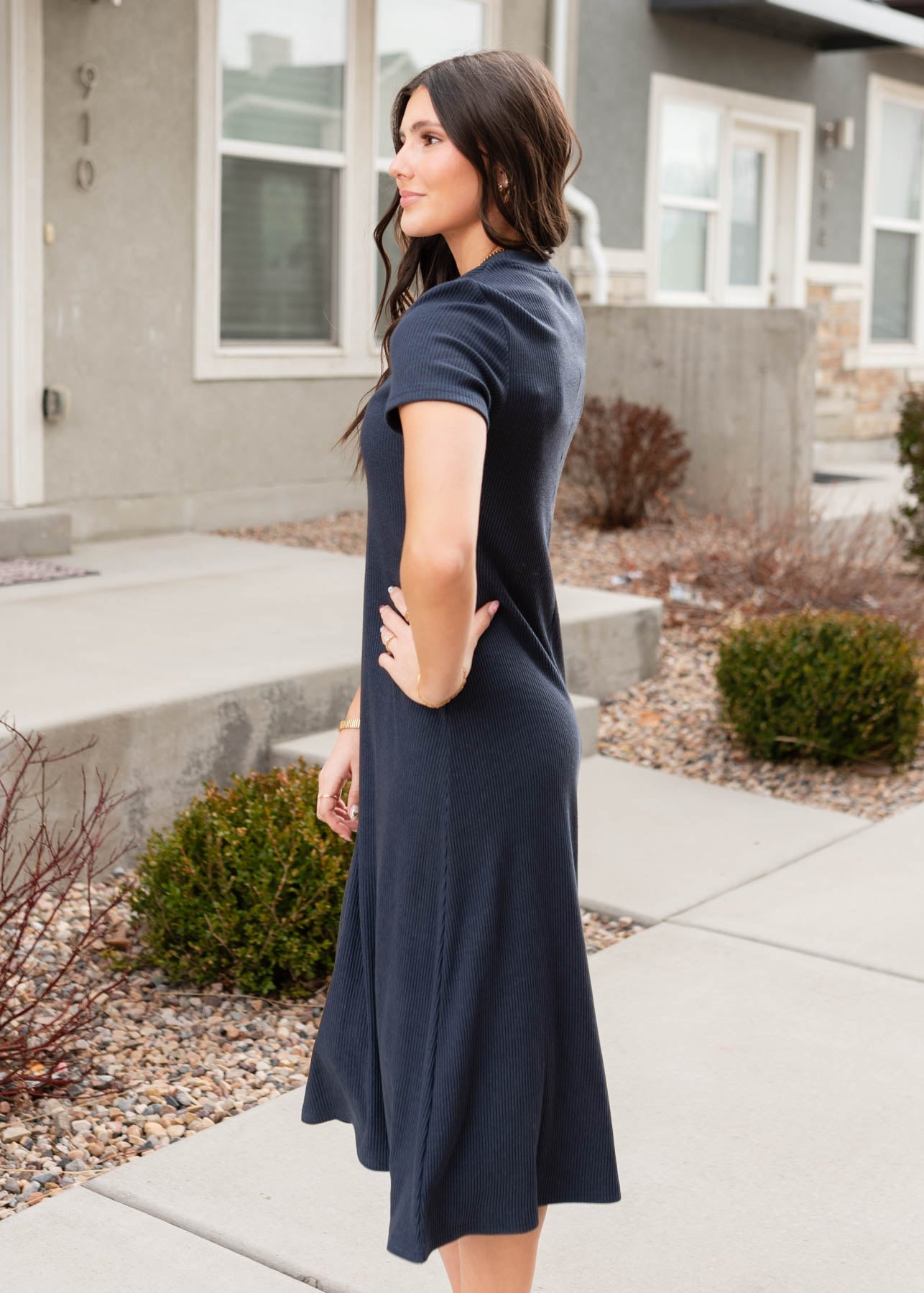 Chantel Navy Ribbed T-Shirt Dress