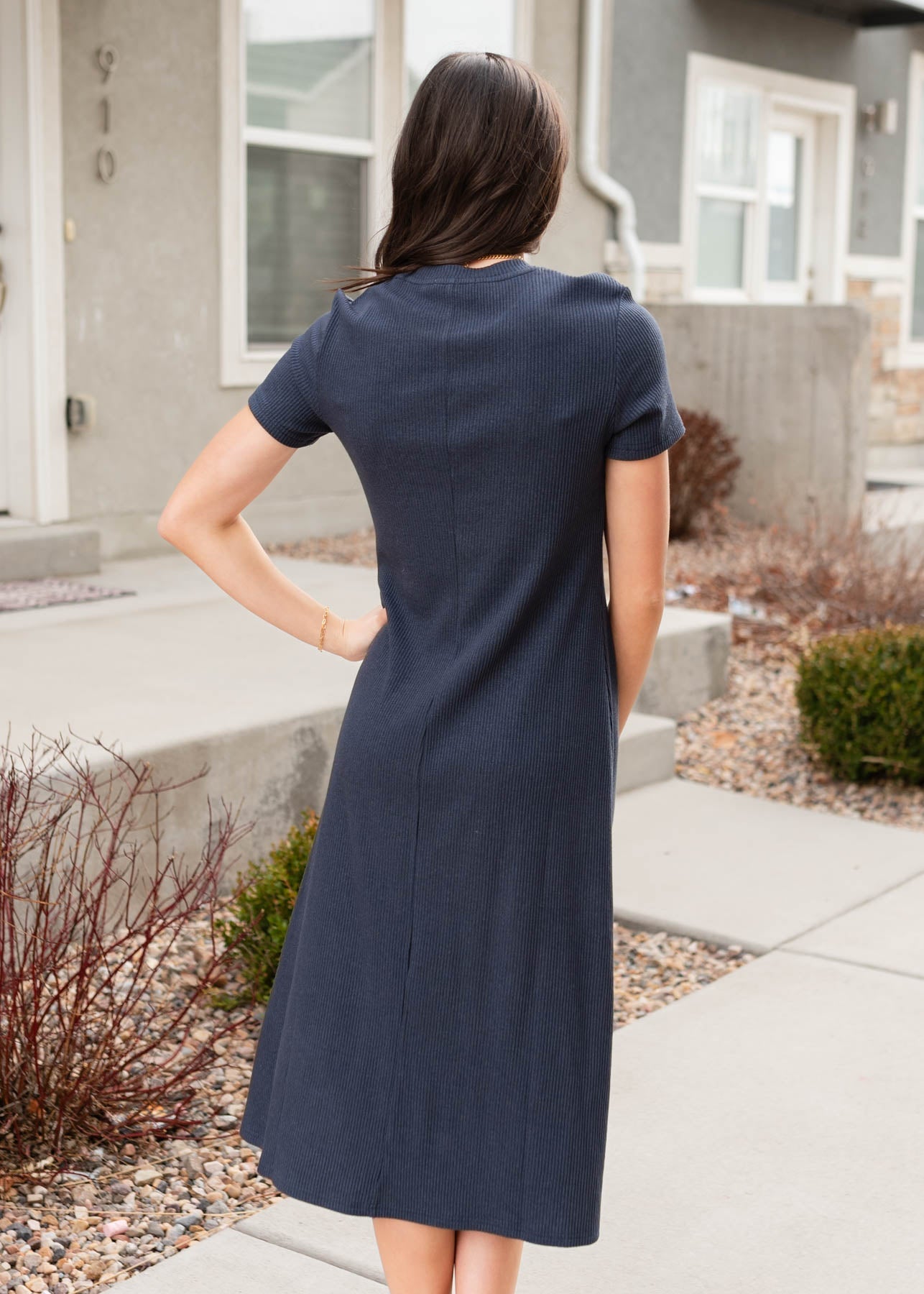 Chantel Navy Ribbed T-Shirt Dress