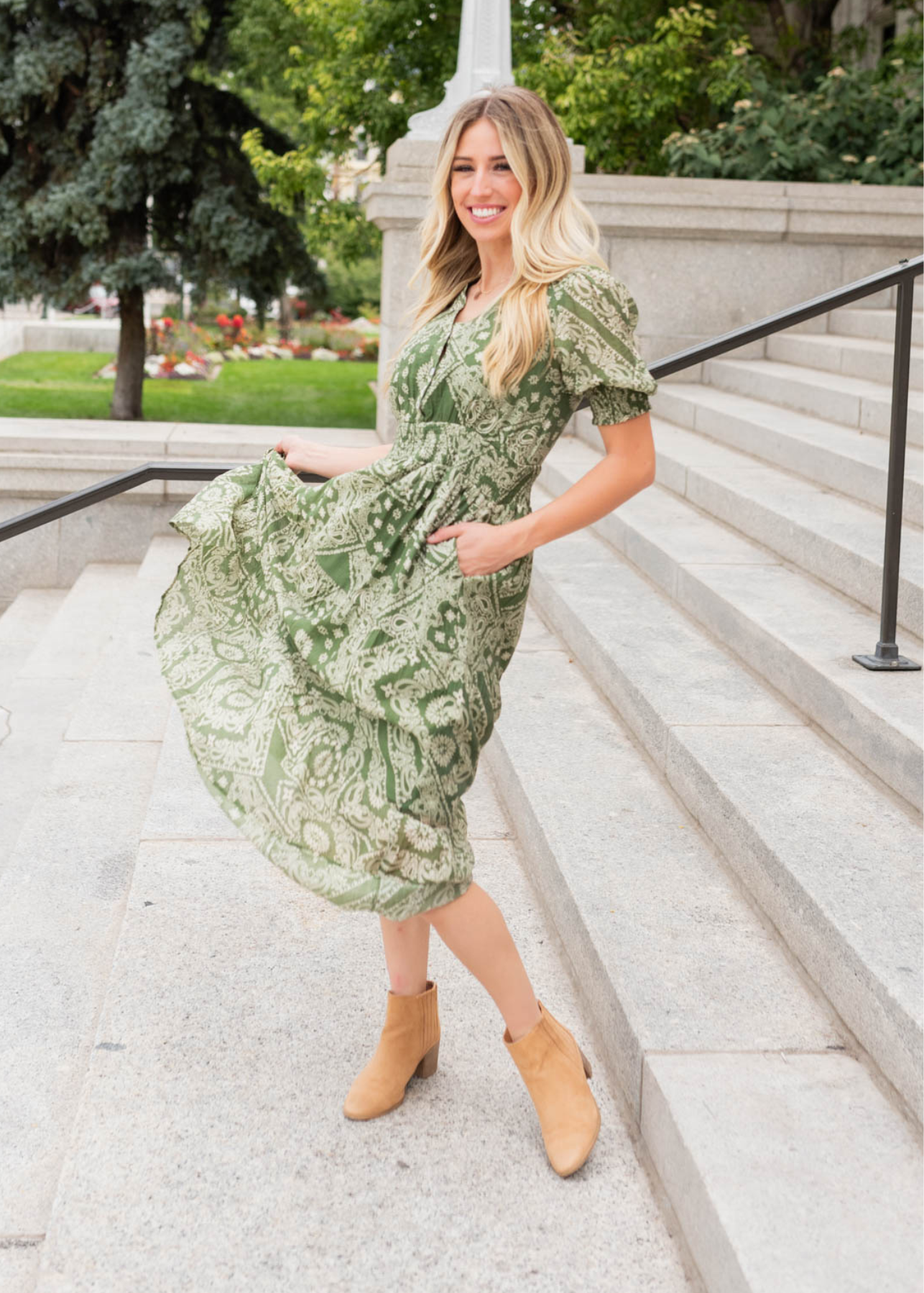 Chantelle Green Floral Tiered Dress