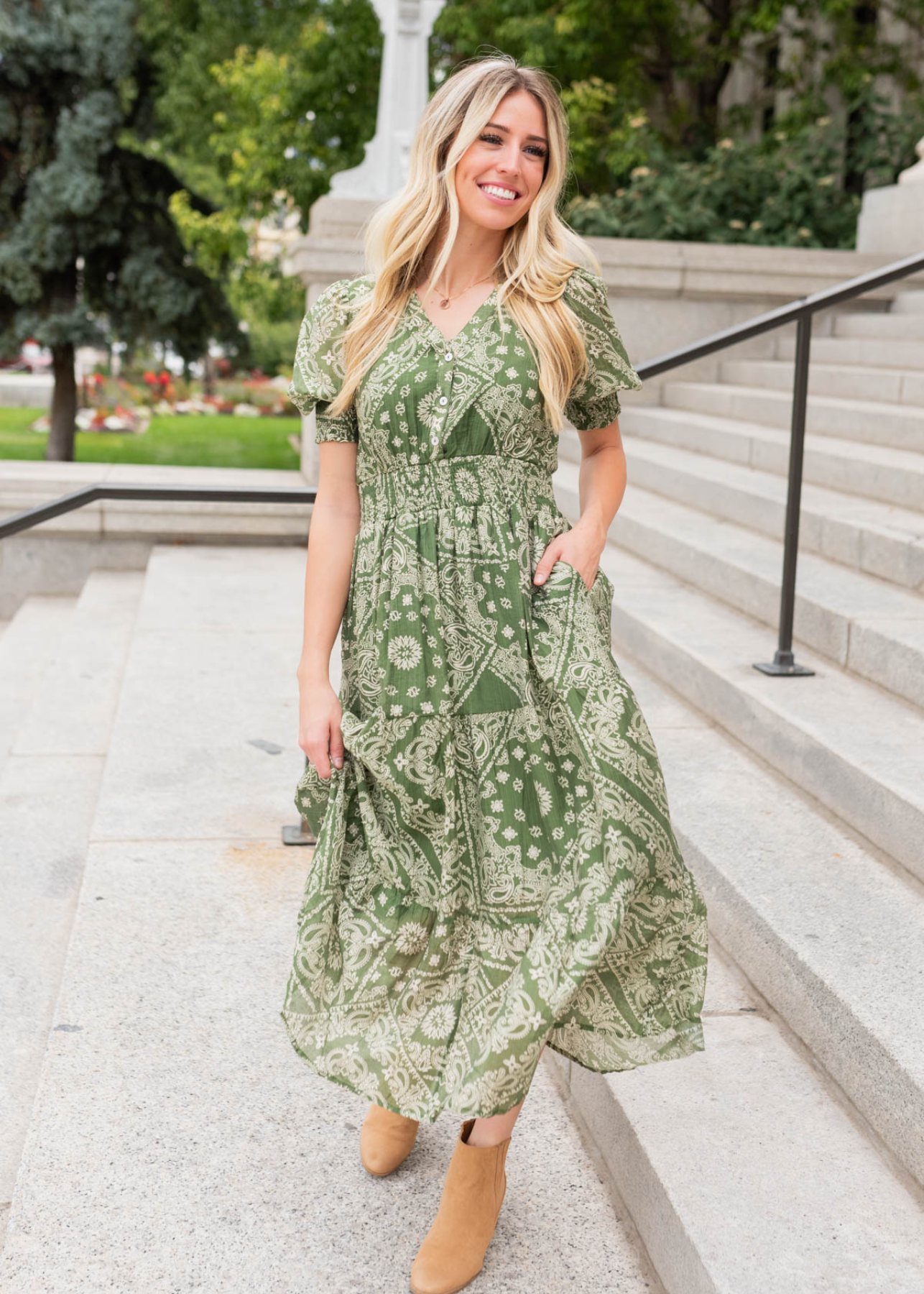 Chantelle Green Floral Tiered Dress