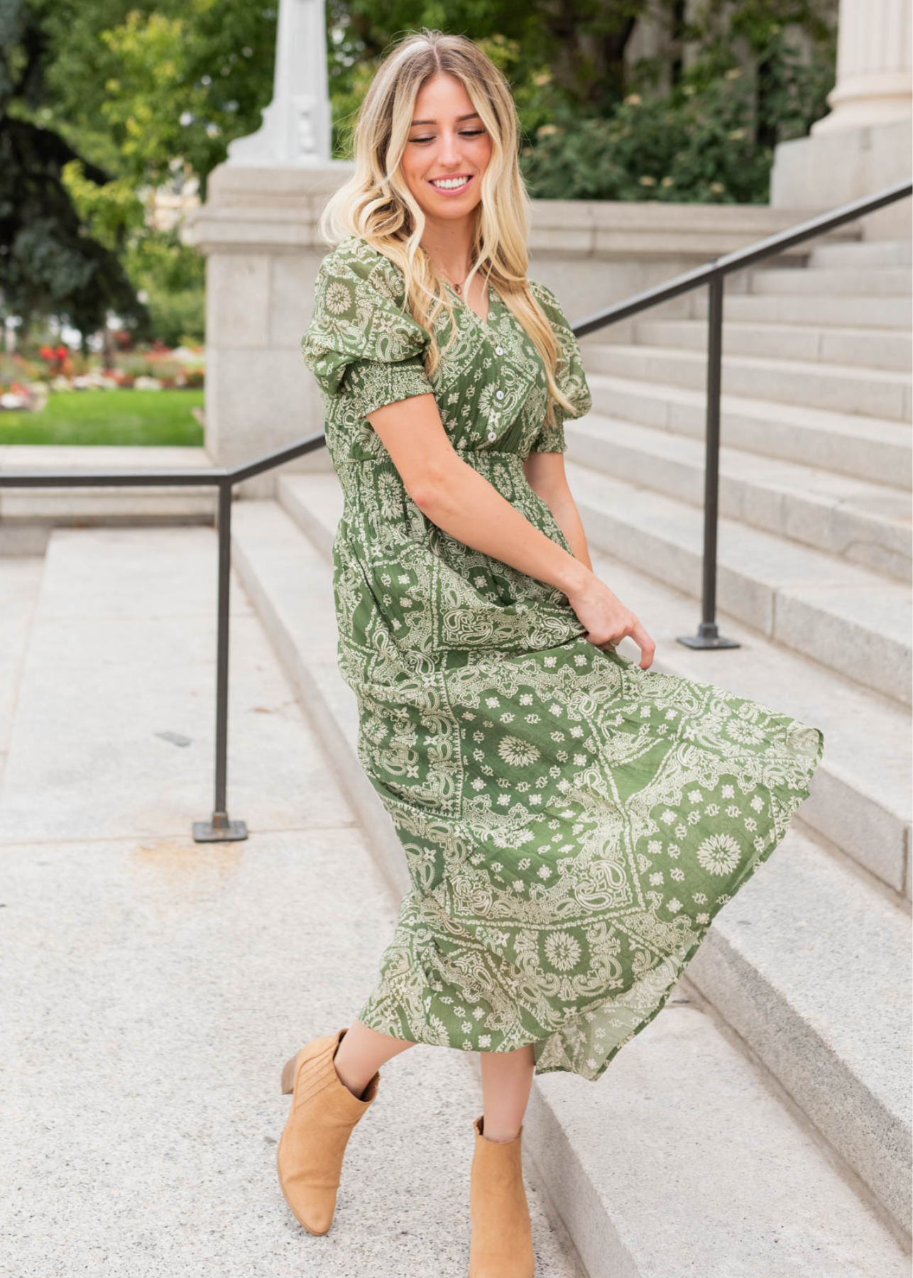 Chantelle Green Floral Tiered Dress