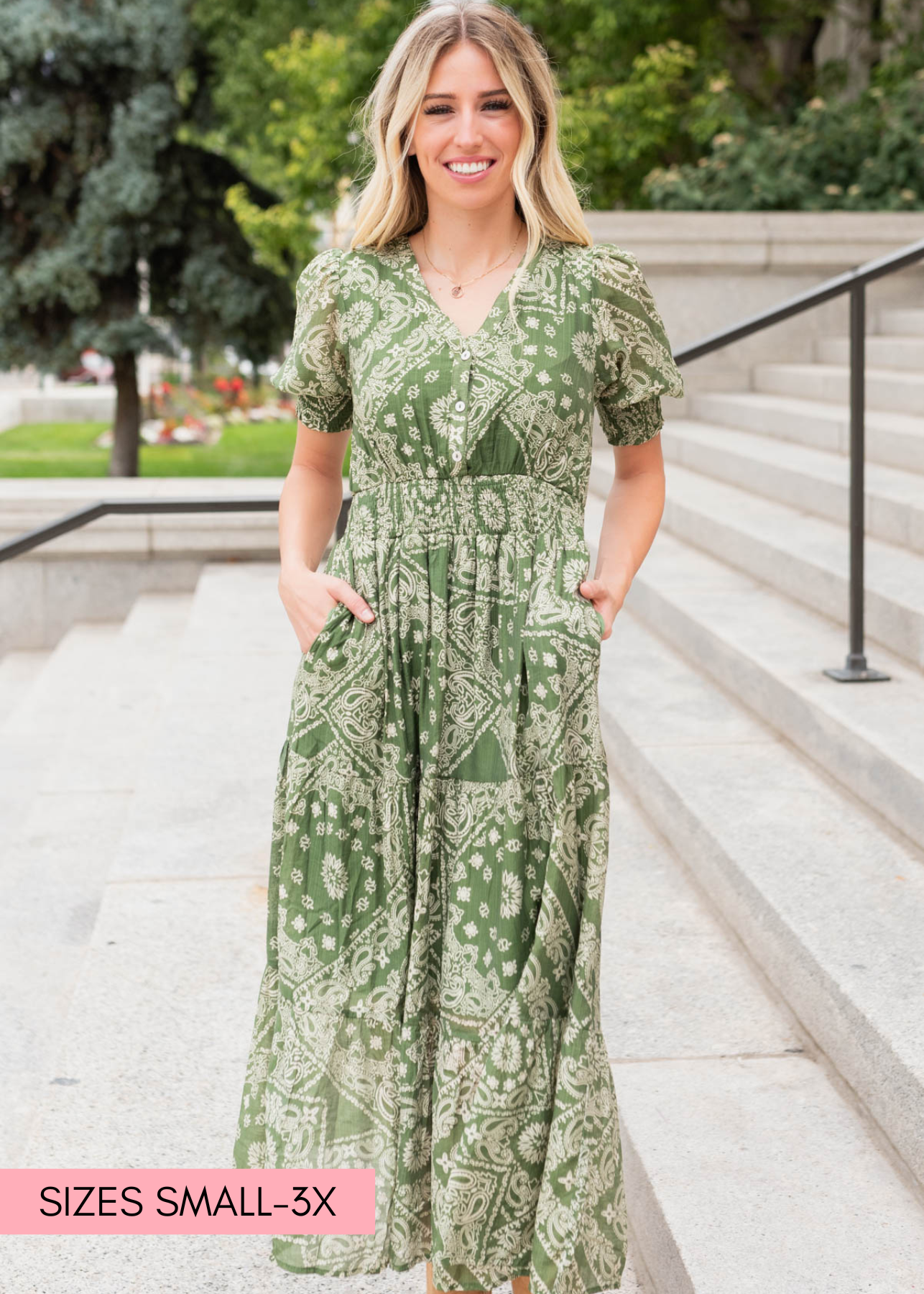 Chantelle Green Floral Tiered Dress