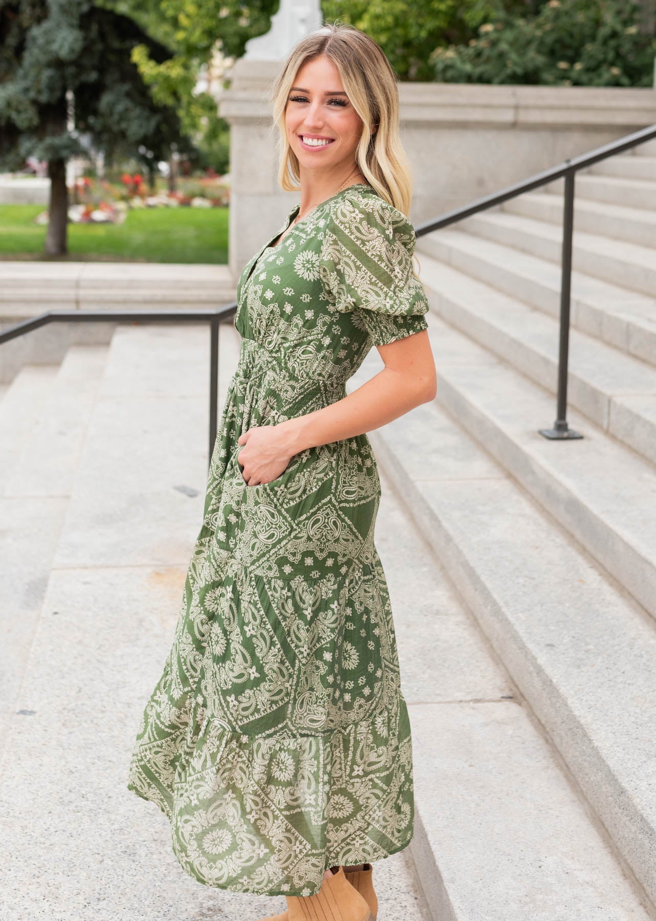Chantelle Green Floral Tiered Dress
