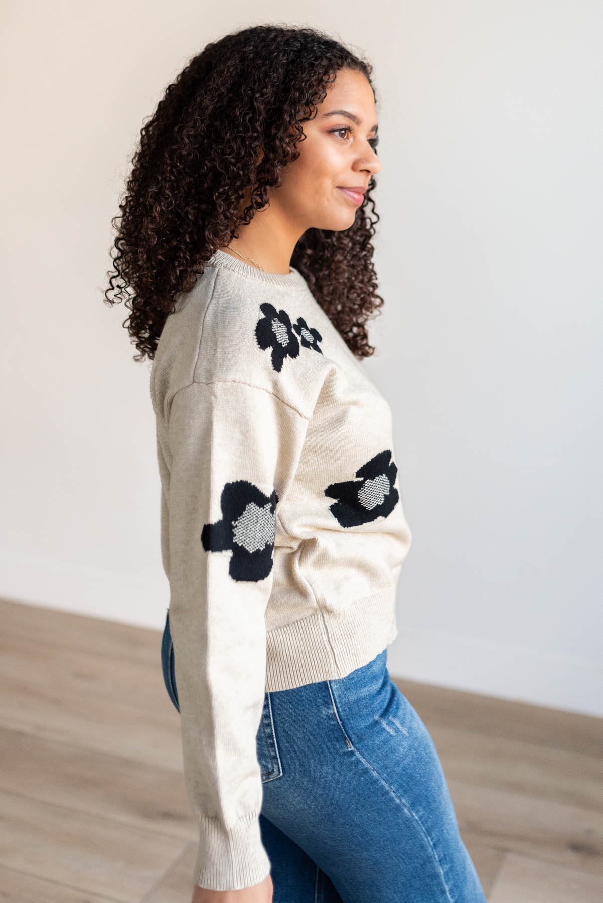 Charnelle Khaki Black Floral Sweater