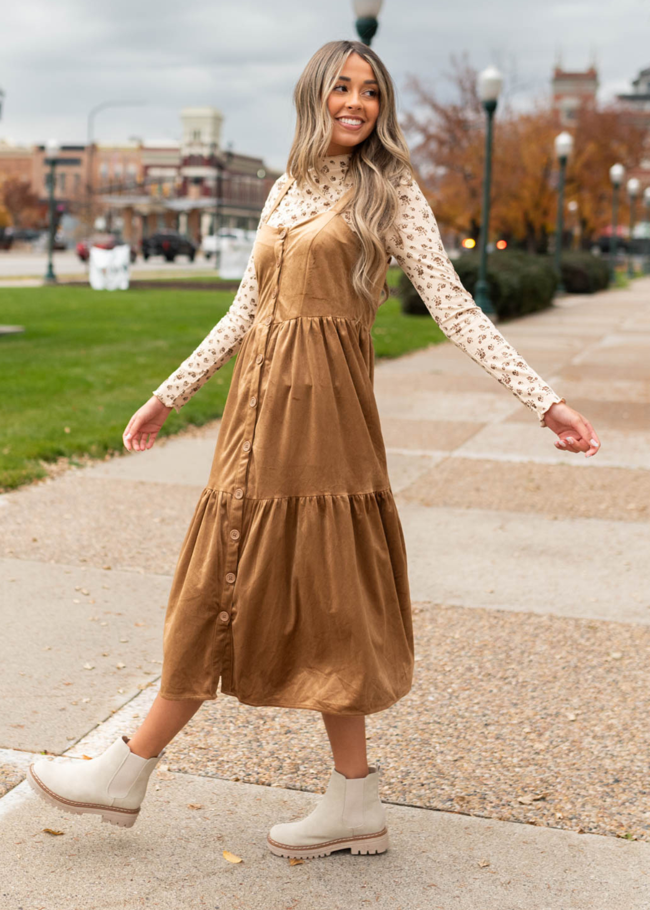 Chelsie Camel Jumper Dress