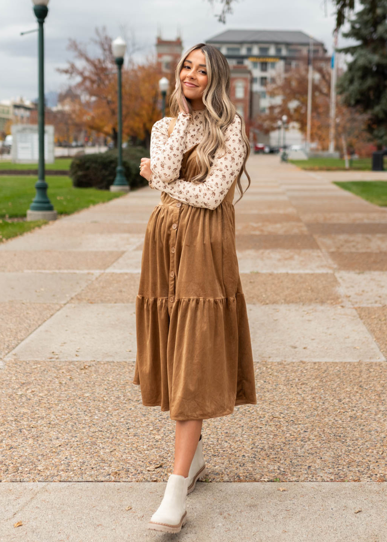 Chelsie Camel Jumper Dress