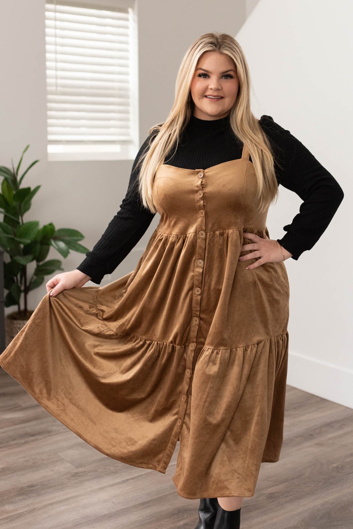 Chelsie Camel Jumper Dress