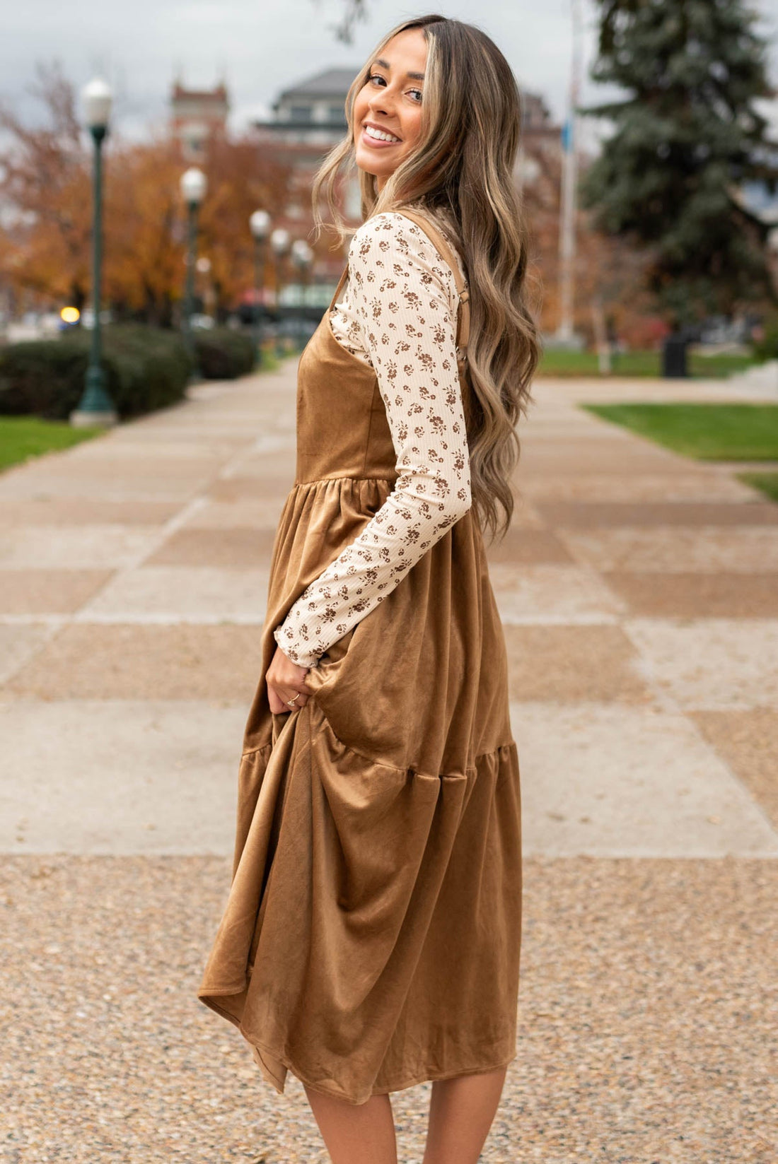 Chelsie Camel Jumper Dress