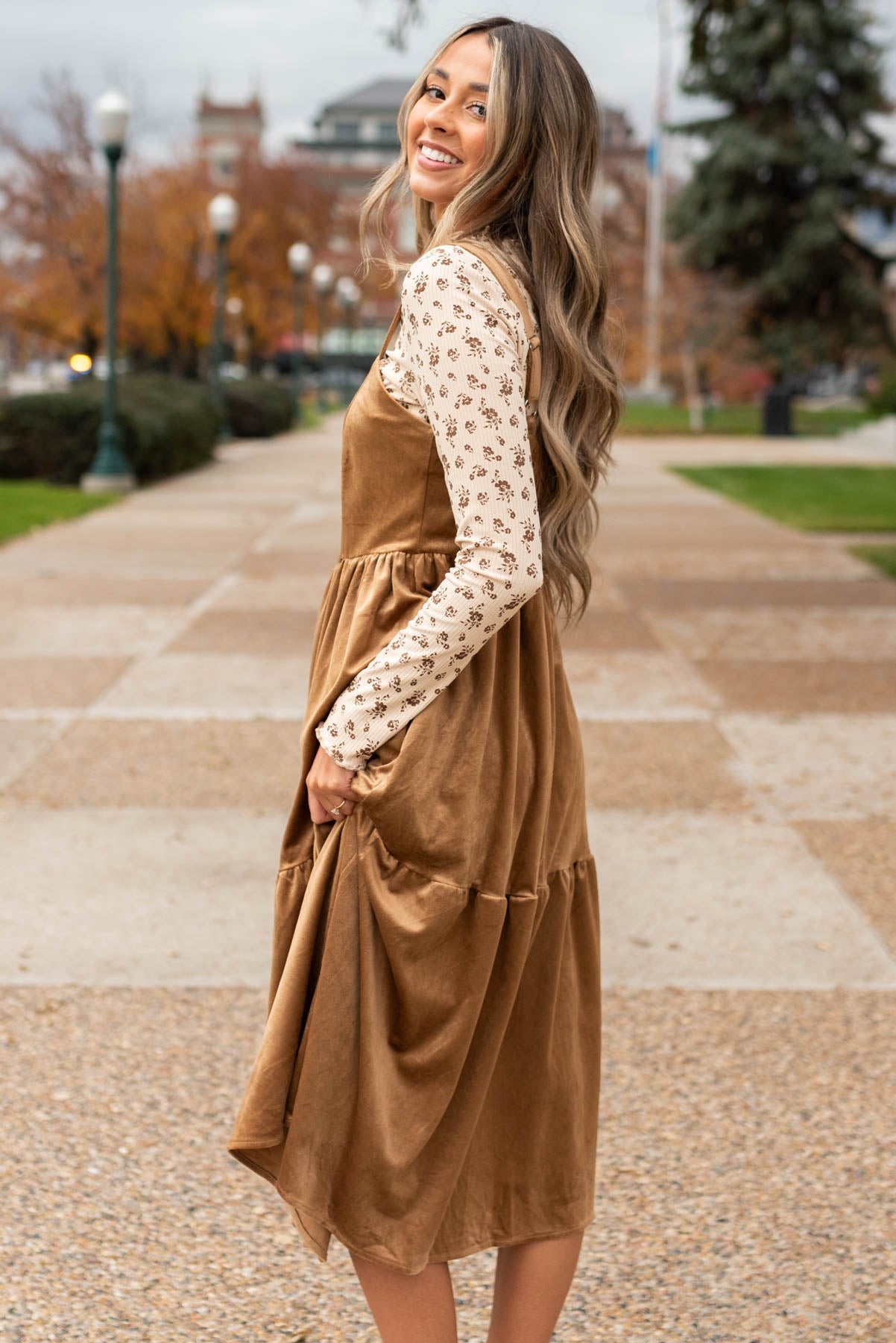 Chelsie Camel Jumper Dress