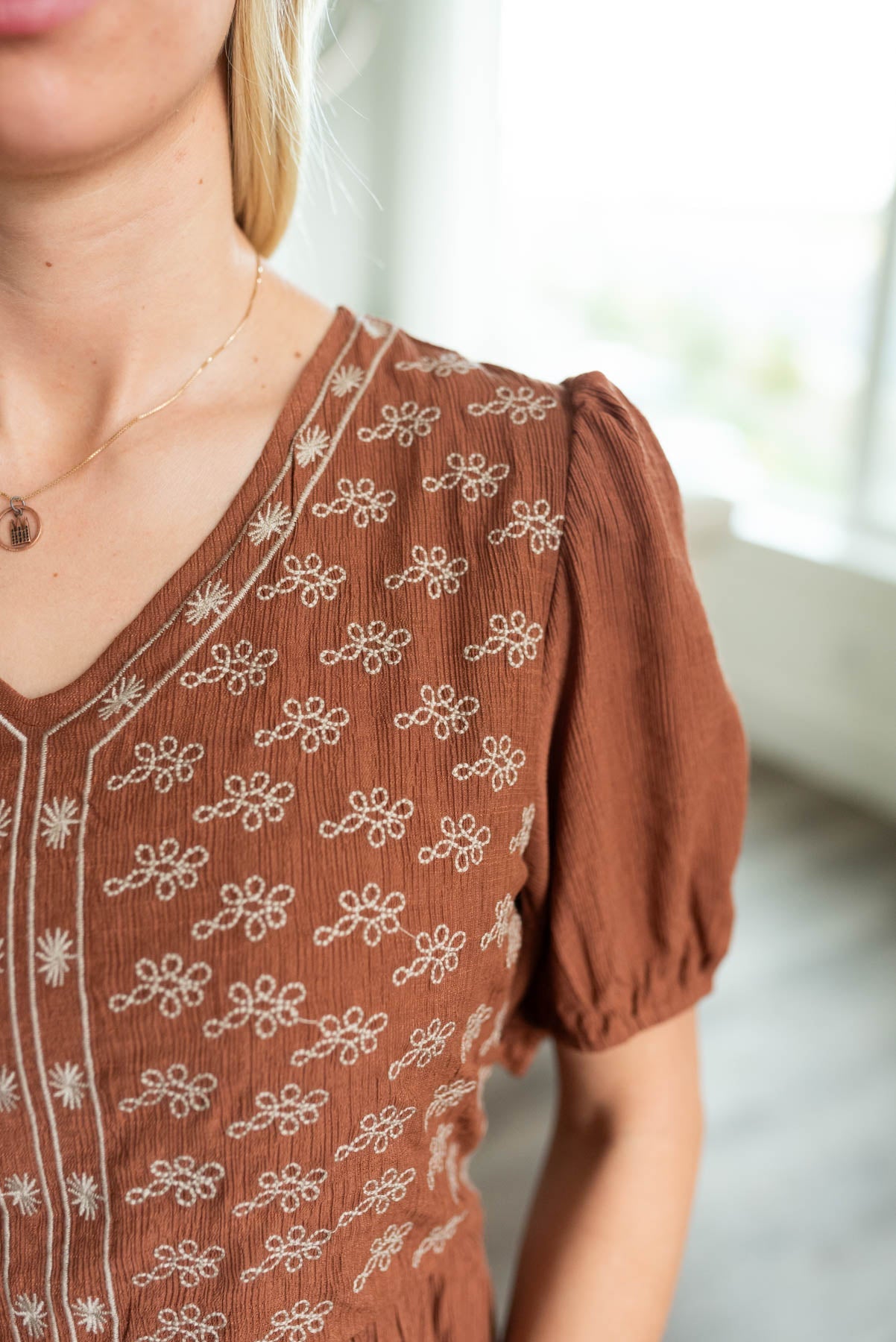 Cheryl Rust Embroidered Dress