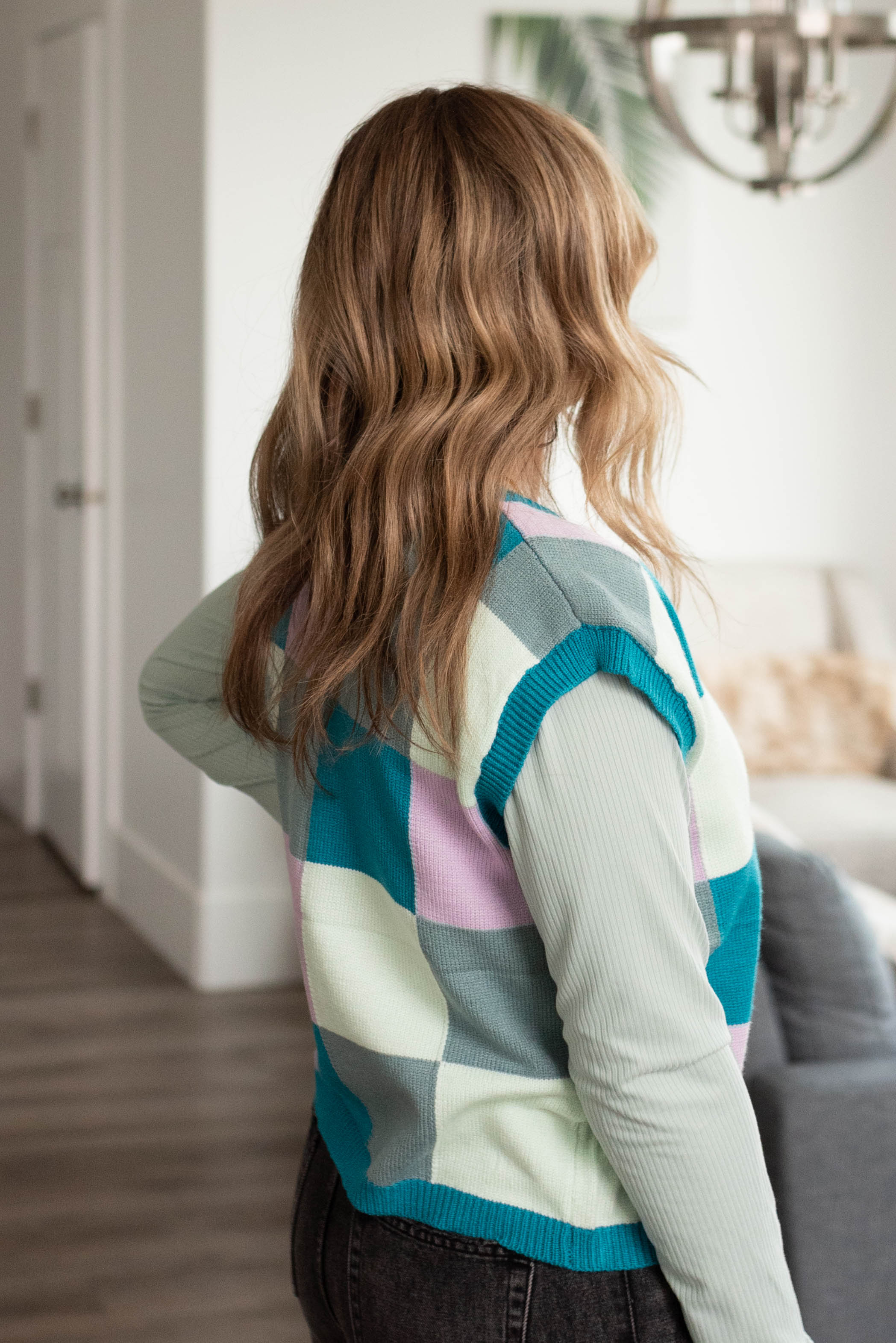 Chesnie Teal Checkered Sweater Vest