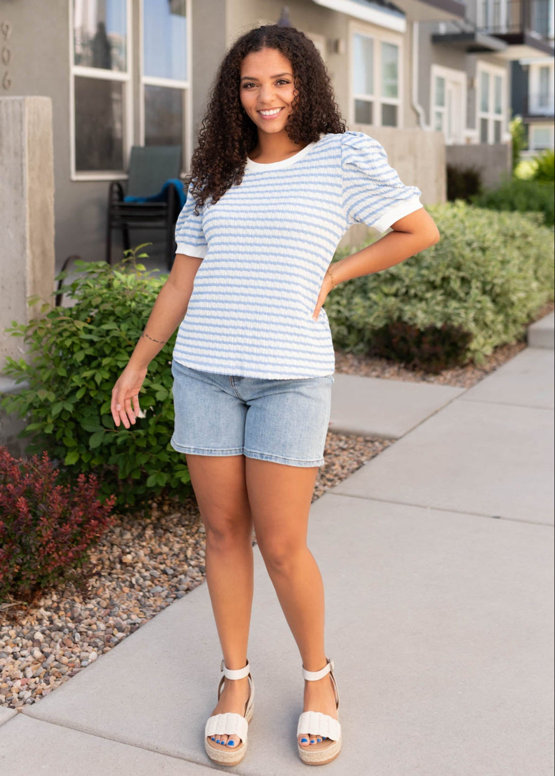 Chevonne Light Blue Striped Top
