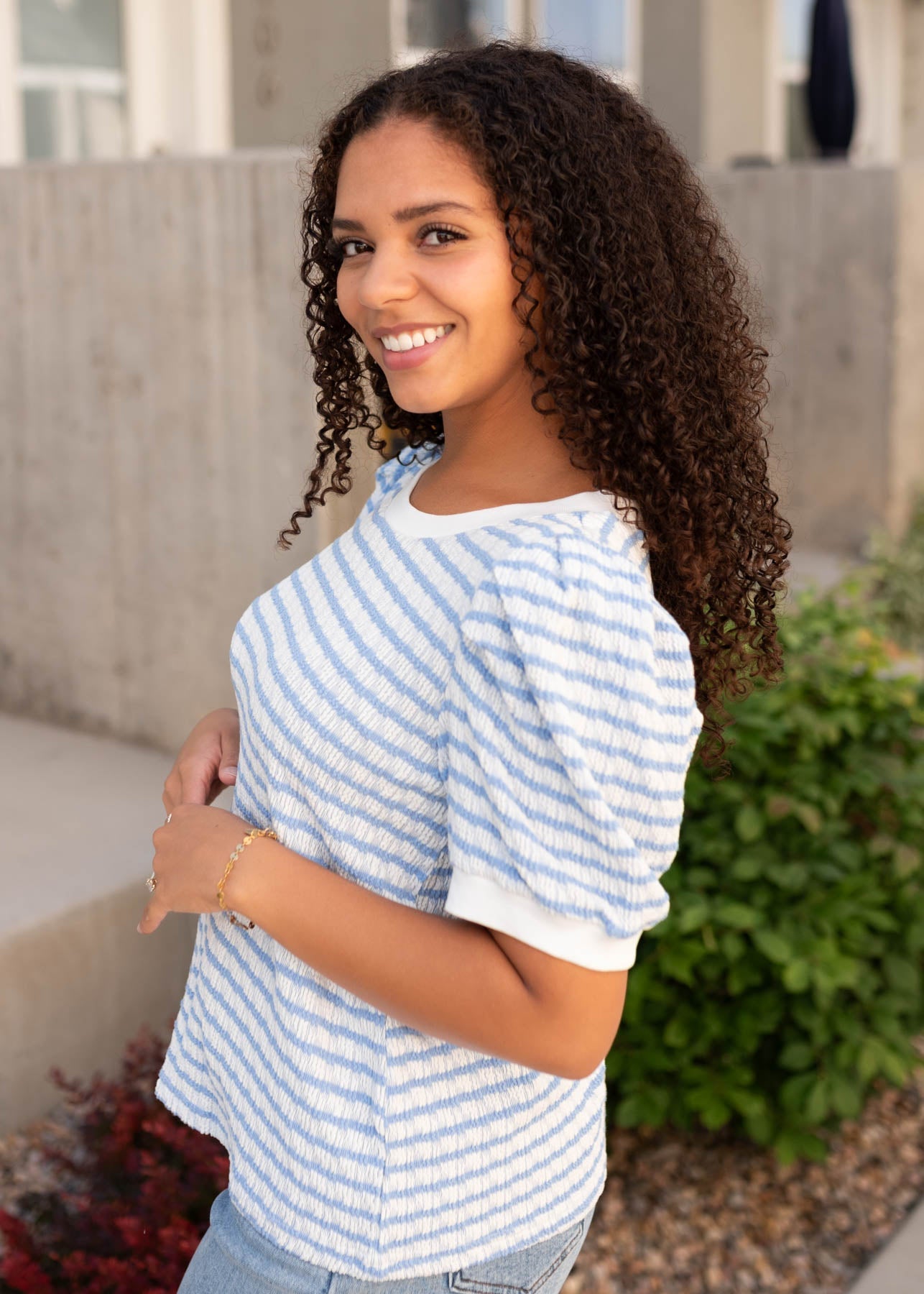 Chevonne Light Blue Striped Top