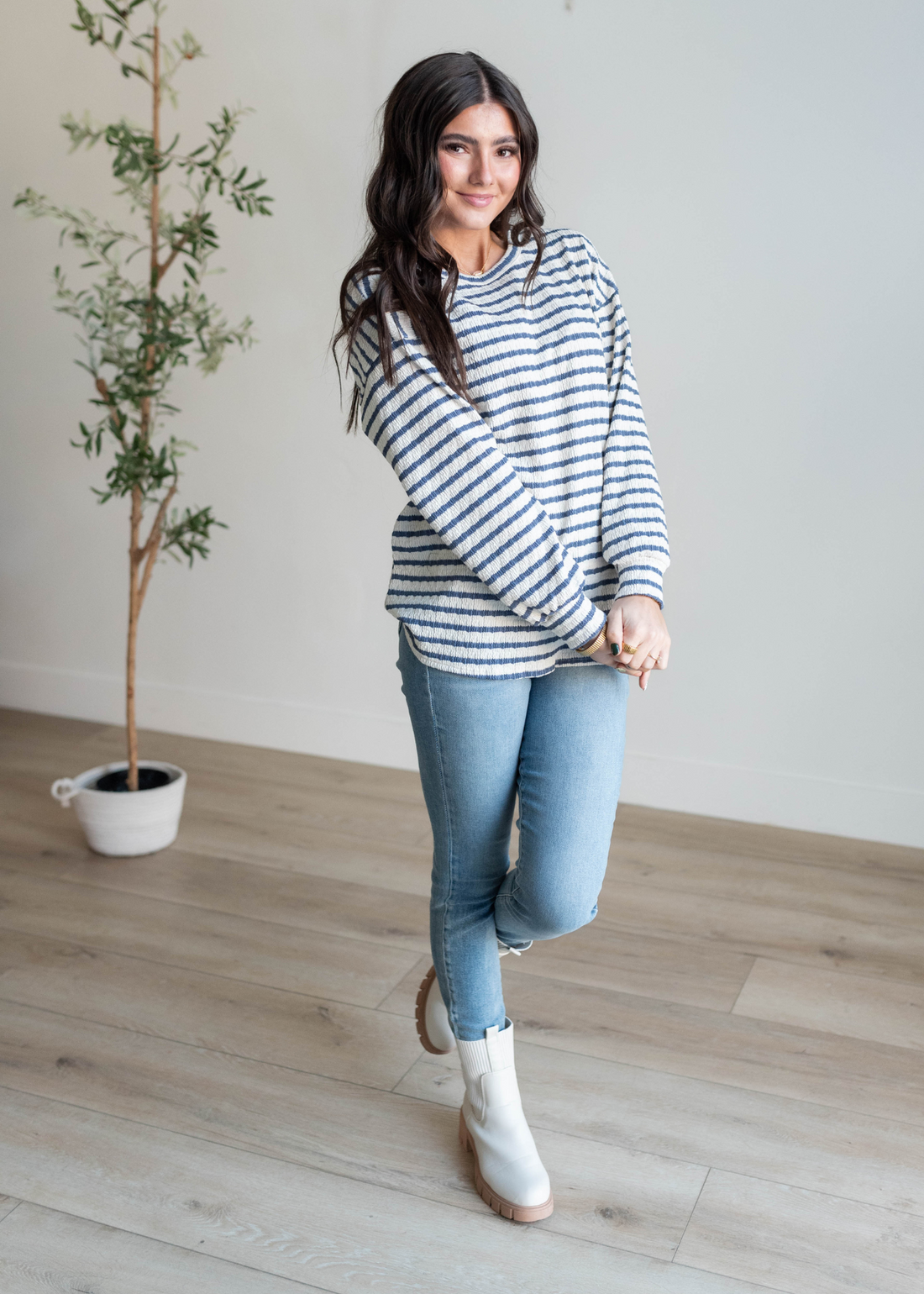 Cheyenne Indigo Stripe Long Sleeve Top
