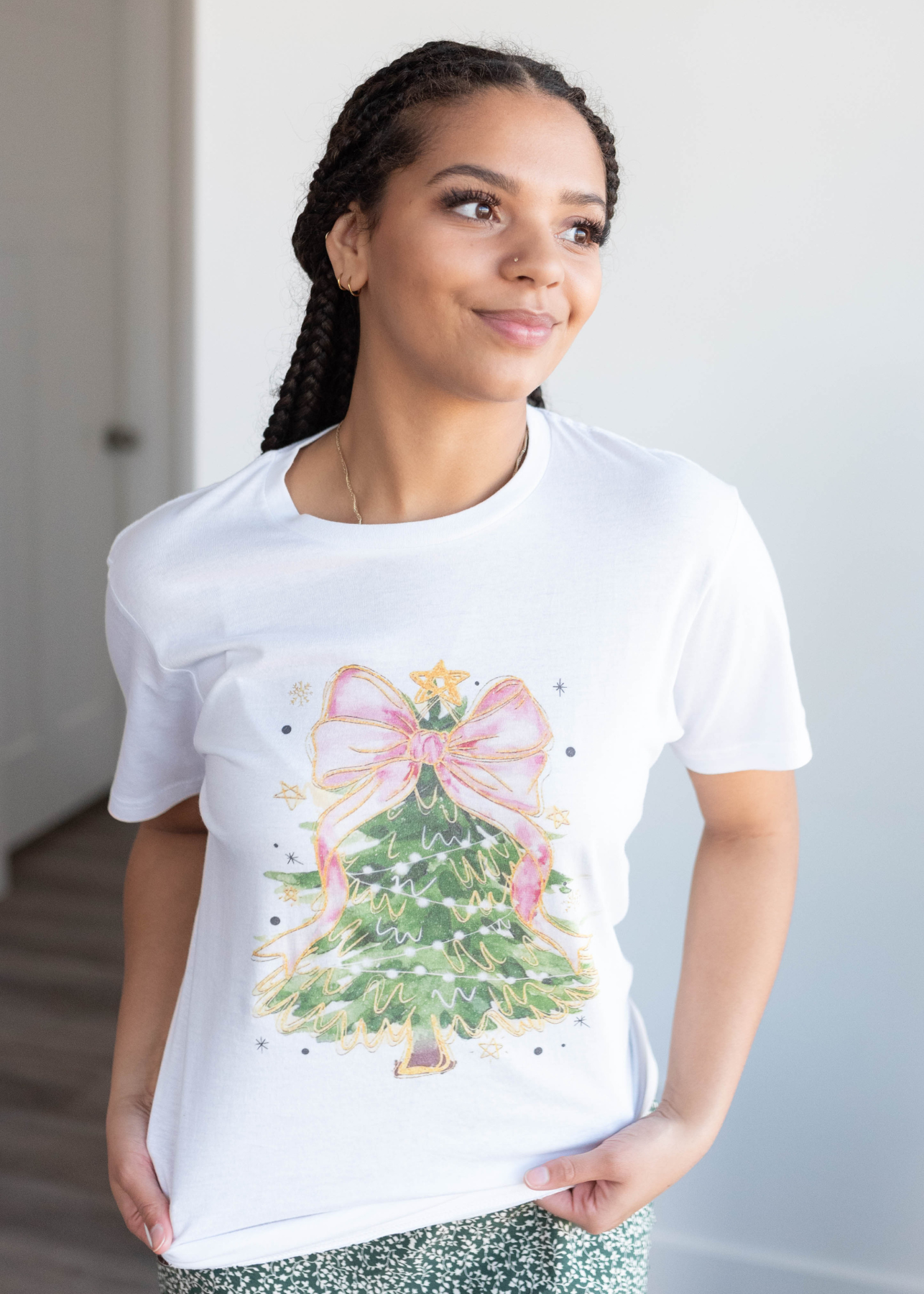 Christmas Tree Bow White T-Shirt