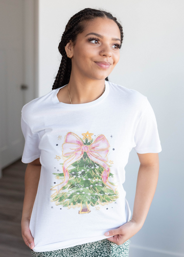Christmas Tree Bow White T-Shirt