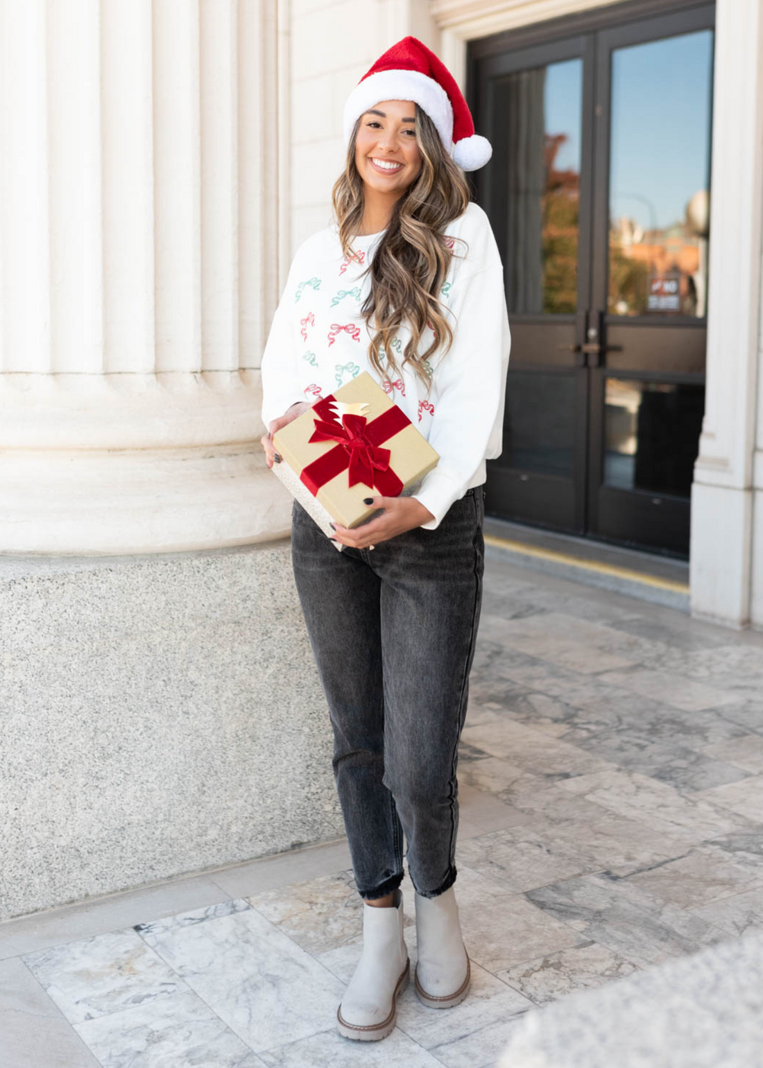 Christyn White Christmas Bow Sweater