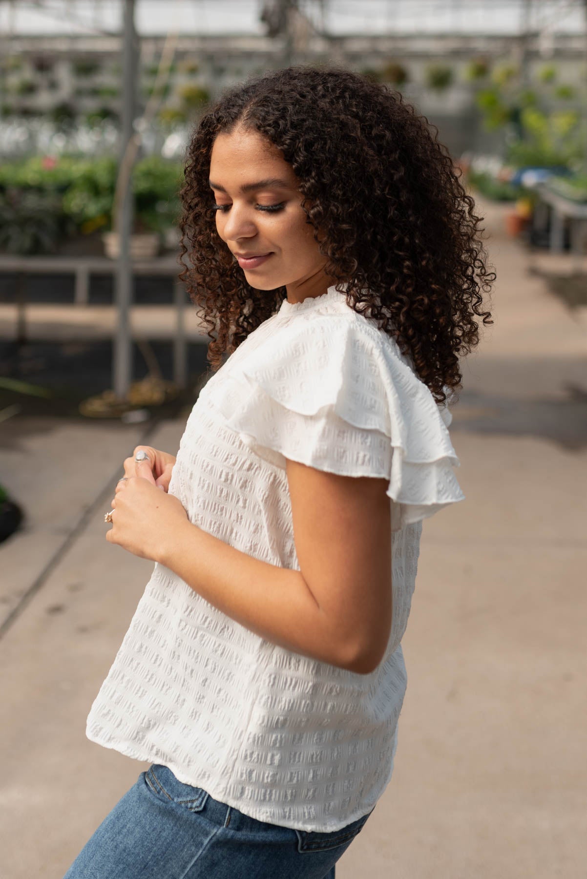 Claire White Ruffle Sleeve Top