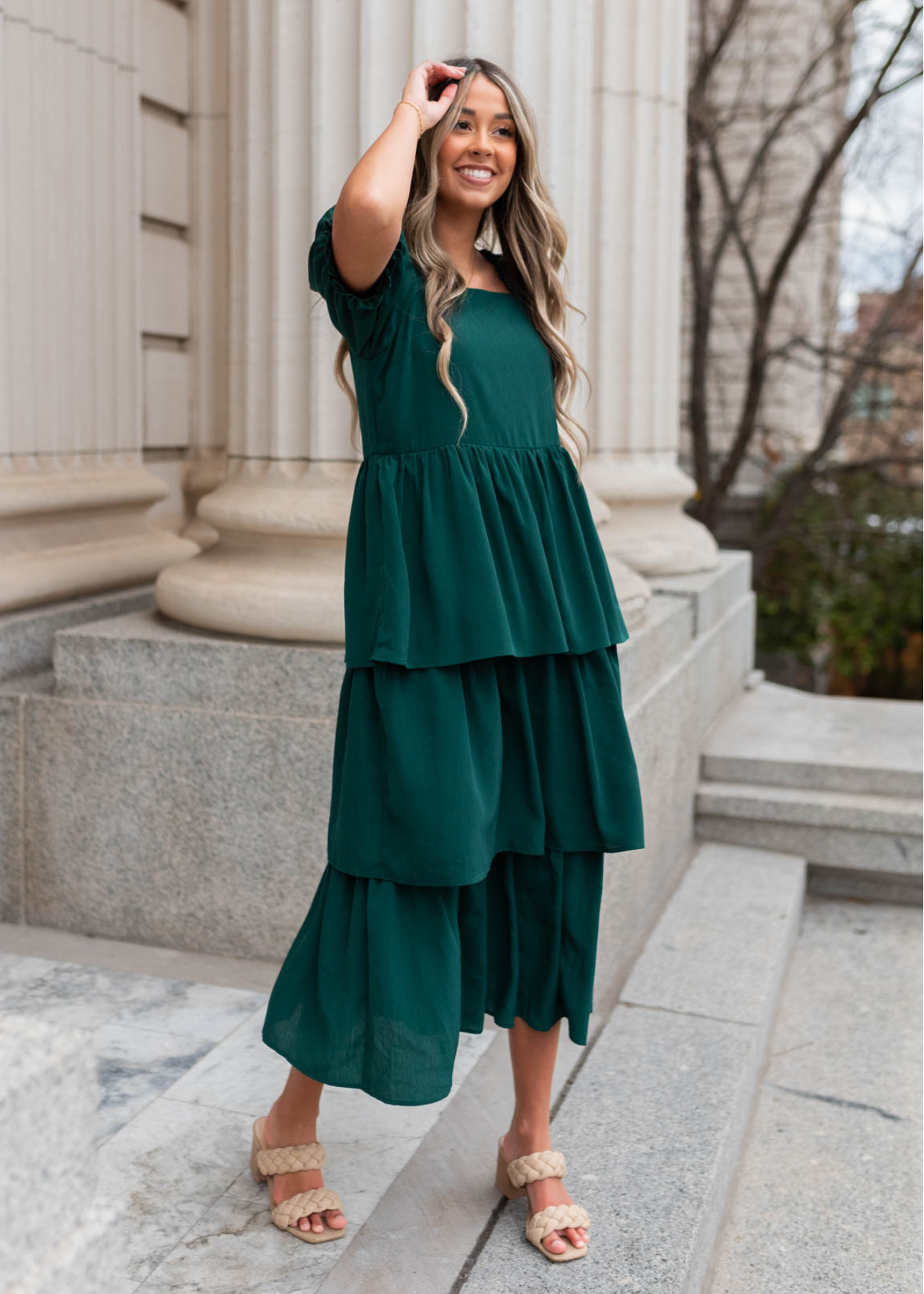 Clara Green Ruffle Tiered dress