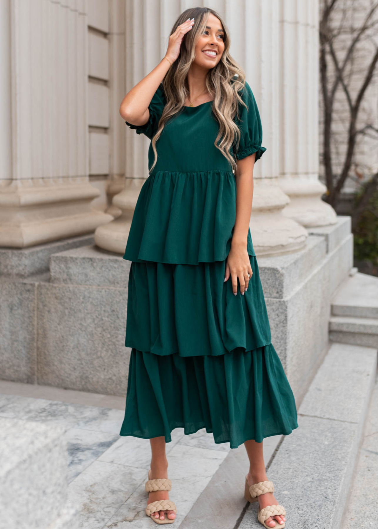 Clara Green Ruffle Tiered dress