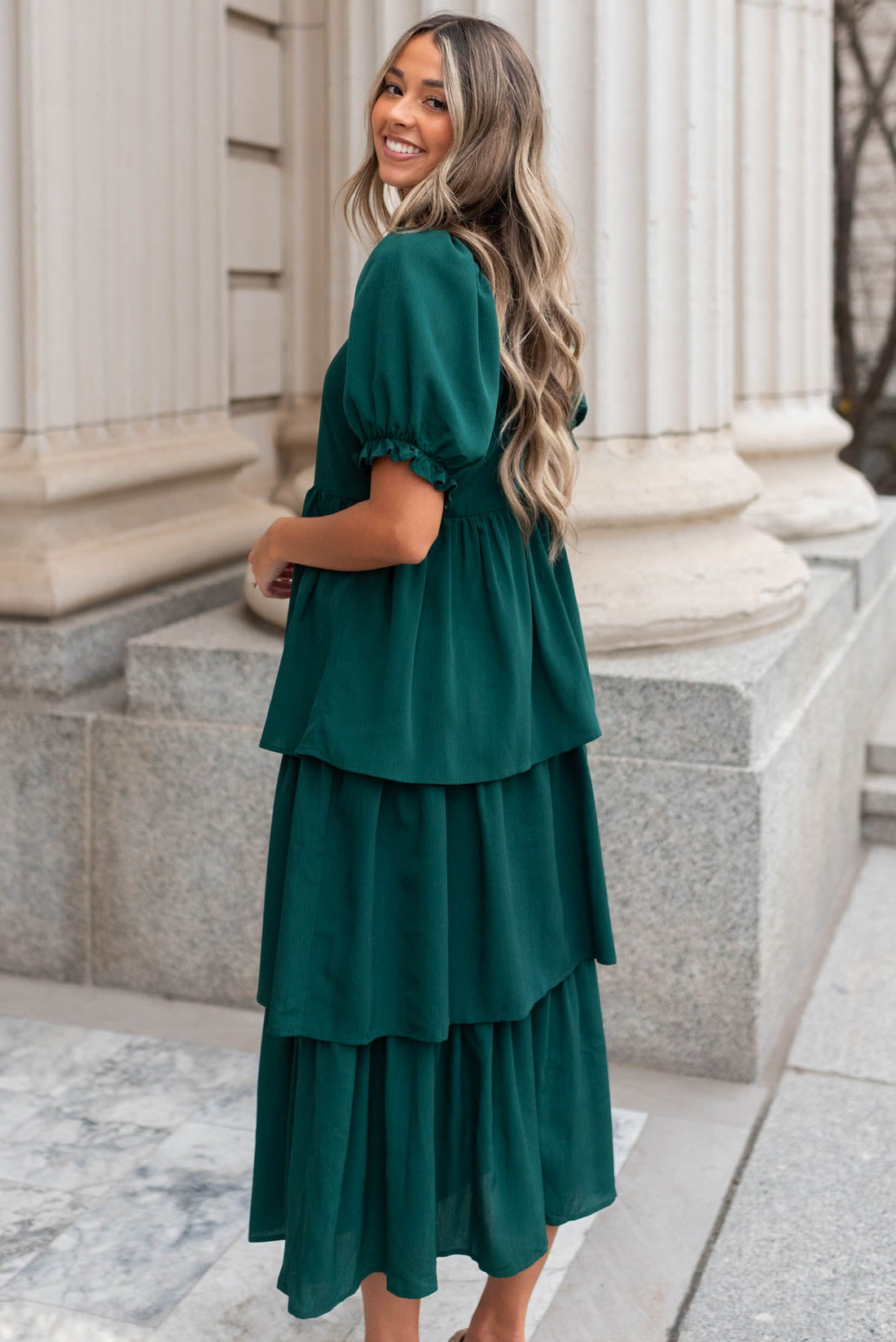 Clara Green Ruffle Tiered dress