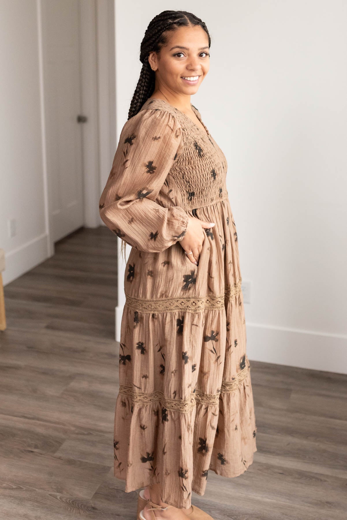 Constance Mocha Floral Tiered Dress