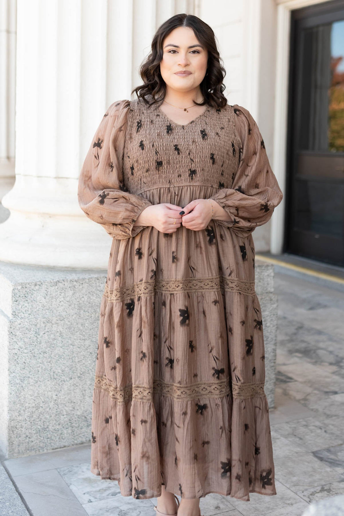 Constance Mocha Floral Tiered Dress
