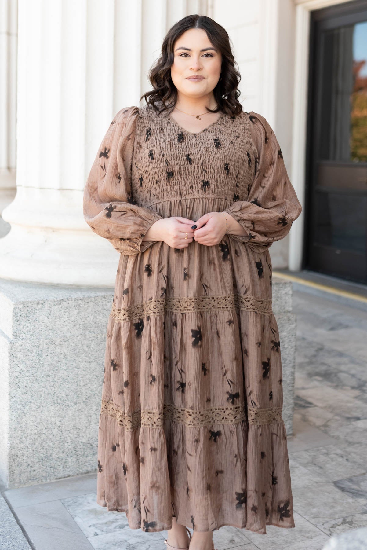 Constance Mocha Floral Tiered Dress