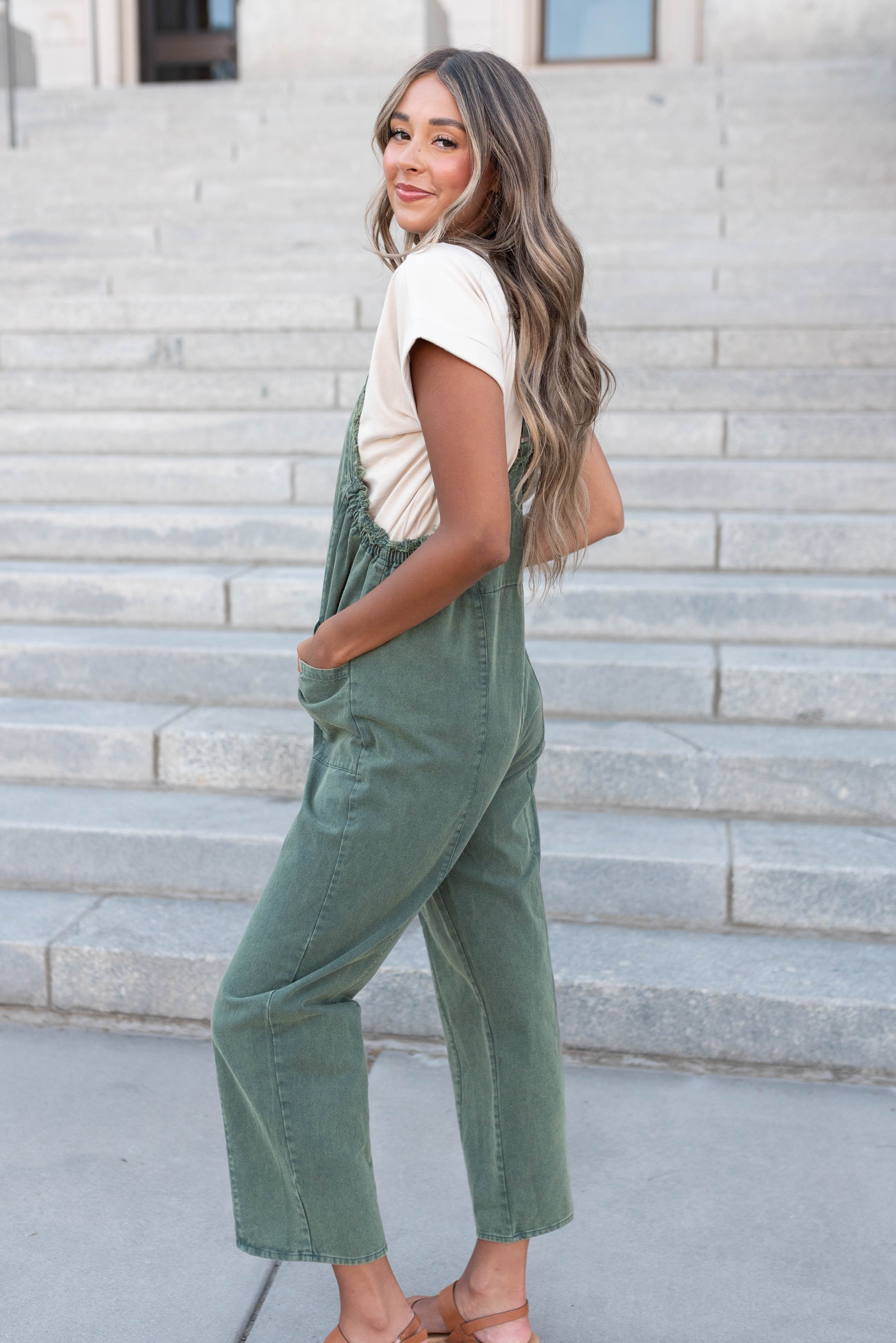 Cordyline Hunter Green Washed Jumpsuit