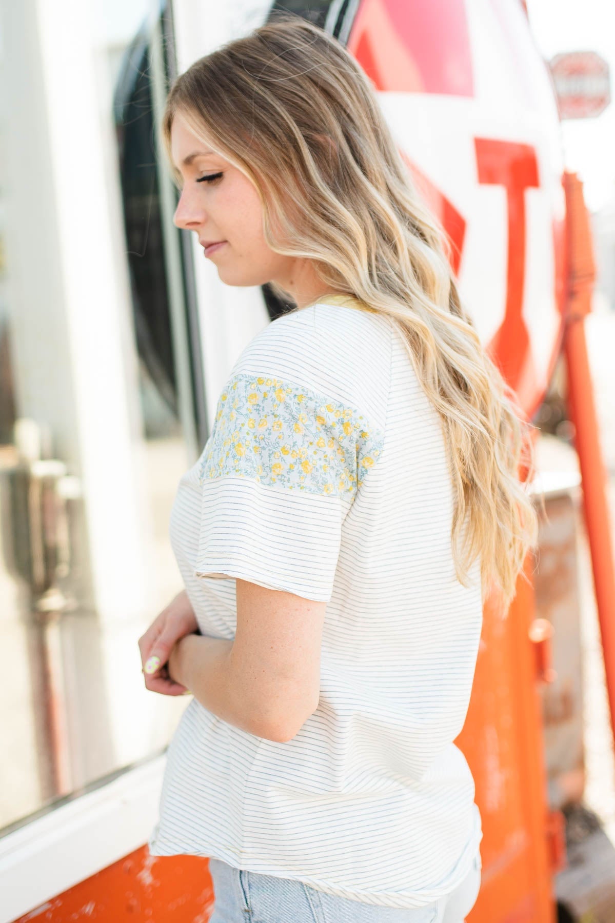 Cori White Striped Top